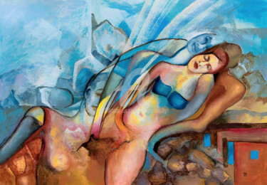 Peinture intitulée "Kamienista plaża" par Anna Lupa-Suchy, Œuvre d'art originale, Huile