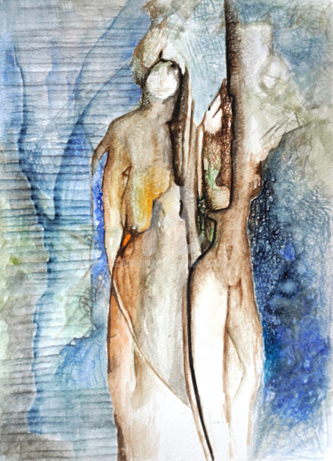 Peinture intitulée "Spotkanie z blue" par Anna Lupa-Suchy, Œuvre d'art originale, Aquarelle