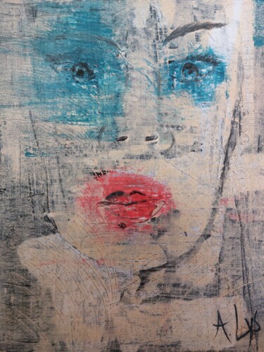 Painting titled "Bleueyedgirl" by A Lys, Original Artwork, Acrylic Mounted on Wood Stretcher frame