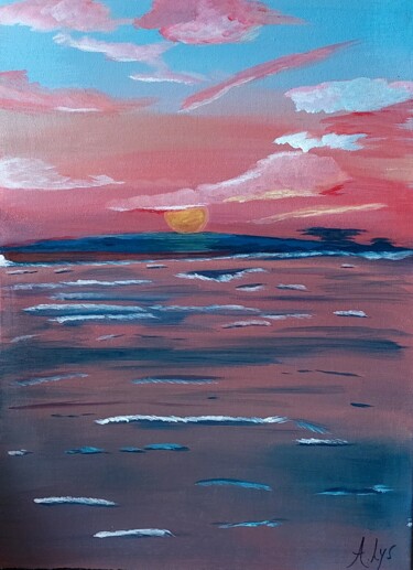 Painting titled "Zonsondergang" by A Lys, Original Artwork, Acrylic Mounted on Wood Stretcher frame