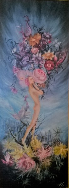 Painting titled ""Le bouquet Corne d…" by A.Mt.Vankerk Vankerk "Loulou", Original Artwork, Oil