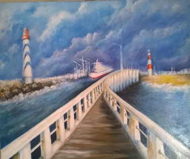 Peinture intitulée ""Oostende Le Ponton…" par A.Mt.Vankerk Vankerk "Loulou", Œuvre d'art originale, Acrylique