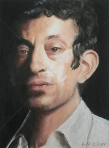 Painting titled "Serge Gainsbourg" by A.N.Leroux, Original Artwork, Oil Mounted on Cardboard