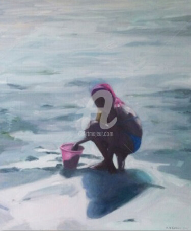 Peinture intitulée "Le seau rose" par A.N.Leroux, Œuvre d'art originale, Huile