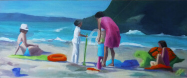 Painting titled "La plage" by A.N.Leroux, Original Artwork, Oil