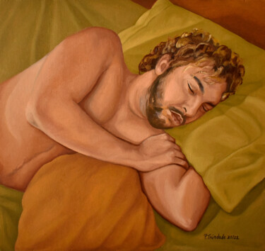 Картина под названием "Vinicius a dormir" - Patrícia Trindade, Подлинное произведение искусства, Масло