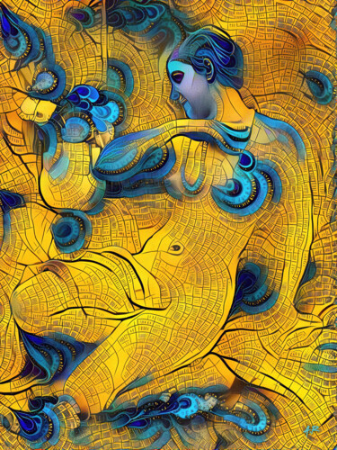 Artes digitais intitulada "Femme jaune et bleue" por A.R.Pixo, Obras de arte originais, Trabalho Digital 2D