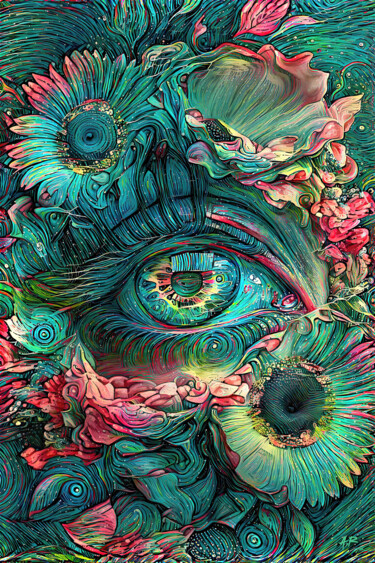 Digital Arts titled "Oeil fleuri" by A.R.Pixo, Original Artwork, 2D Digital Work