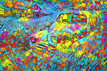 Arte digital titulada "Epave automobile" por A.R.Pixo, Obra de arte original, Trabajo Digital 2D