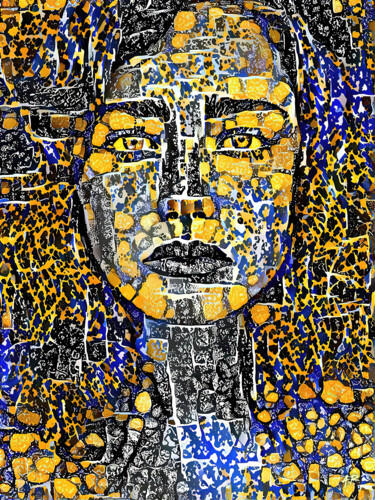 Arte digitale intitolato "Portrait bleu jaune…" da A.R.Pixo, Opera d'arte originale, Lavoro digitale 2D