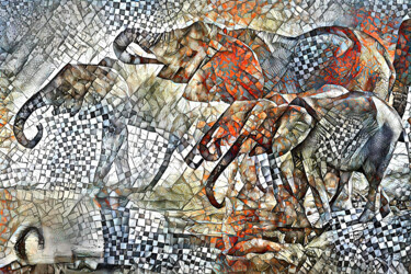 Arts numériques intitulée "Eléphants au point…" par A.R.Pixo, Œuvre d'art originale, Travail numérique 2D