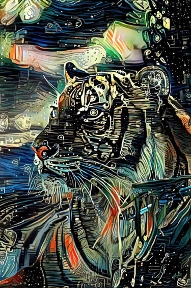 Artes digitais intitulada "Sombre Tigre" por A.R.Pixo, Obras de arte originais, Trabalho Digital 2D