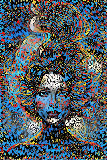 Arts numériques intitulée "Portrait bleu" par A.R.Pixo, Œuvre d'art originale, Travail numérique 2D