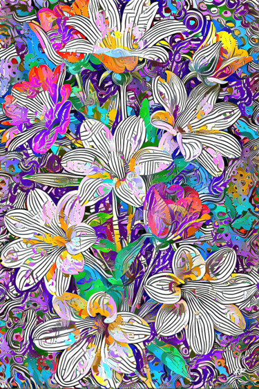 Arts numériques intitulée "Fleurs blanches" par A.R.Pixo, Œuvre d'art originale, Travail numérique 2D