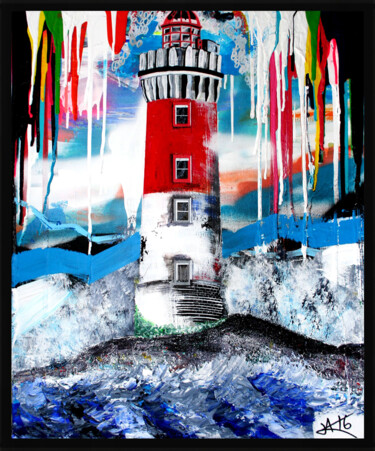 Painting titled ""Phare des Pierres…" by A.T.6 Alexandre Trubert, Original Artwork, Acrylic