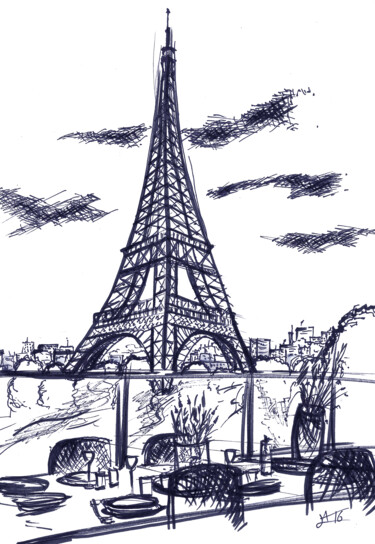Zeichnungen mit dem Titel "Croquis Paris, "Tou…" von A.T.6 Alexandre Trubert, Original-Kunstwerk, Marker