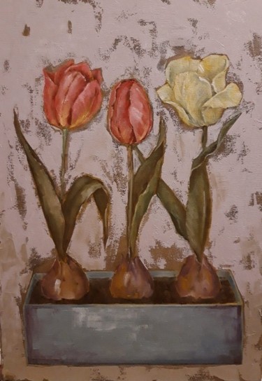 Painting titled "Тюльпаны" by Tatiana Melnichuk, Original Artwork, Oil