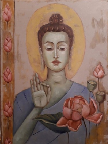 Peinture intitulée "Будда Амогхасиддхи" par Tatiana Melnichuk, Œuvre d'art originale, Huile