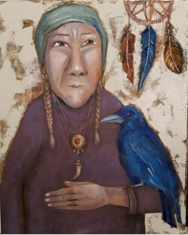Painting titled "Shaman Tai Eun" by Tatiana Melnichuk, Original Artwork, Oil