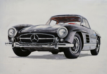 Schilderij getiteld "Mercedes Gullwing 3…" door A. Wadja, Origineel Kunstwerk, Olie