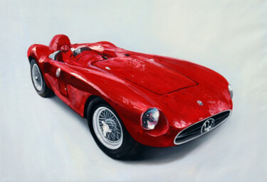 Schilderij getiteld "Maserati 300S 1956" door A. Wadja, Origineel Kunstwerk, Olie