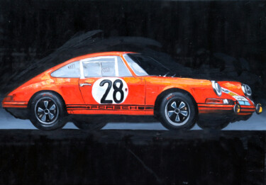 Pintura intitulada "Porsche 911 s 1970…" por A. Wadja, Obras de arte originais, Óleo