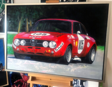 Schilderij getiteld "Alfa Romeo 1750 GT…" door A. Wadja, Origineel Kunstwerk, Olie