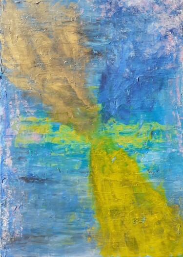 Malarstwo zatytułowany „The Fire Gold II” autorstwa A Wibaa, Oryginalna praca, Akryl Zamontowany na Drewniana rama noszy