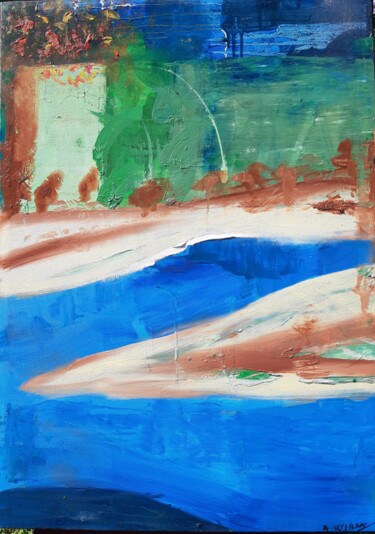 Pintura titulada "River Landanscape" por A Wibaa, Obra de arte original, Oleo Montado en Bastidor de camilla de madera