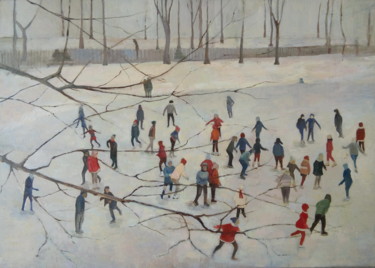 Painting titled "Skaters" by Anna Zavilenskaia, Original Artwork, Oil