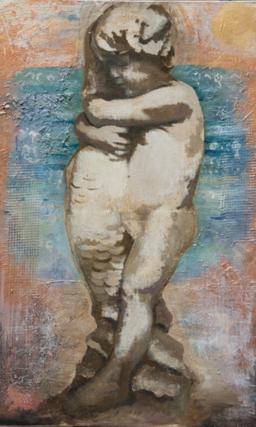 Malerei mit dem Titel "Boy with a fish" von Anna Zavilenskaia, Original-Kunstwerk, Öl