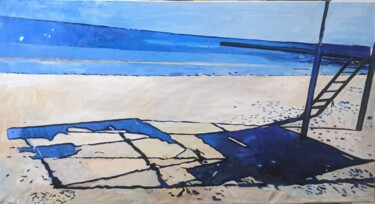 Painting titled "The beach" by Anna Zavilenskaia, Original Artwork, Oil Mounted on Wood Stretcher frame