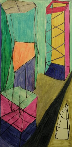 Tekening getiteld "'Hollow Highrise'" door A'Zo Hazo, Origineel Kunstwerk, Krijt