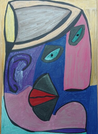 Disegno intitolato "'Cubist Cult Head'" da A'Zo Hazo, Opera d'arte originale, Pennarello