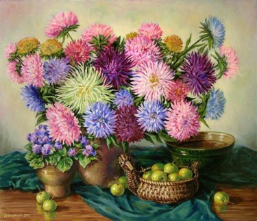 Asters and the Chinese apples Картина под названием "Asters and the Chin…" - Arkady Zrazhevsky, Подлинное произведение искусства, Масло
