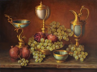 Картина под названием "Still life with pom…" - Arkady Zrazhevsky, Подлинное произведение искусства, Масло