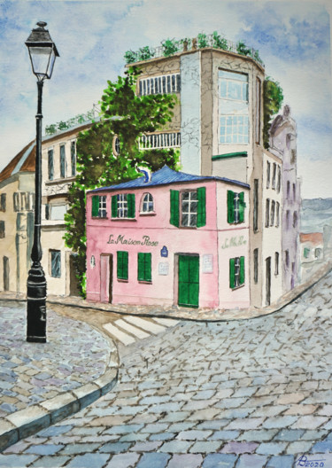 Malerei mit dem Titel "LE MAISON ROSE, PAR…" von Antonio Bustamante, Original-Kunstwerk, Aquarell