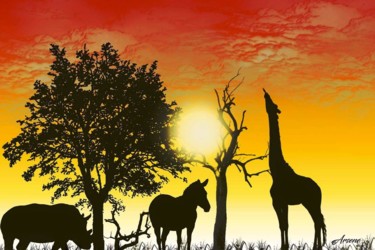 Digital Arts titled "African Sunset" by Arsene, Original Artwork