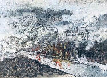 Desenho intitulada "La vallée de l’Homm…" por Alain Godefroid, Obras de arte originais, Tinta