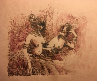 Disegno intitolato "L’apprentissage" da Alain Godefroid, Opera d'arte originale, Inchiostro