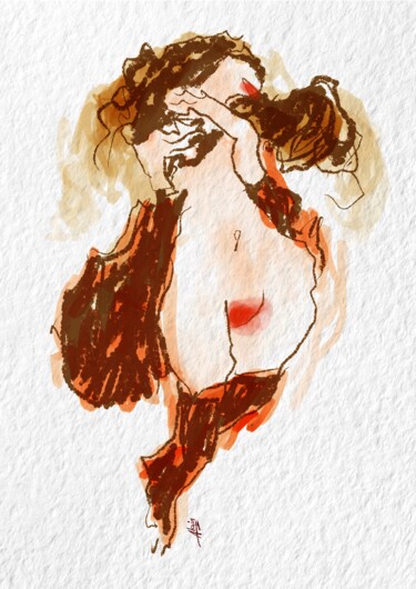 Arte digitale intitolato "Rouge baiser" da Alain Godefroid, Opera d'arte originale, Pittura digitale