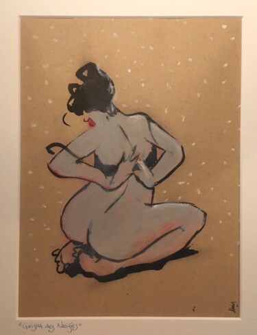 Drawing titled "La geisha des neiges" by Alain Godefroid, Original Artwork, Ink