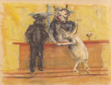 Painting titled "Conversa a3     (Ar…" by António Amaralgomes, Original Artwork, Pastel Mounted on Cardboard