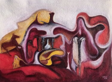 Malerei mit dem Titel "Vase On The Yellow…" von Aakash Mali, Original-Kunstwerk, Öl