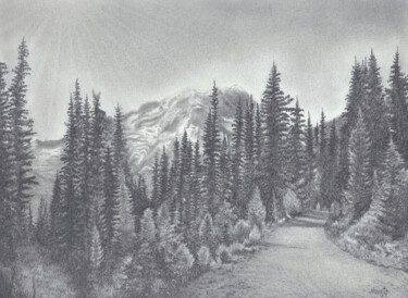 Dessin intitulée "Road to Mount Raini…" par Shweta Mahajan, Œuvre d'art originale, Graphite