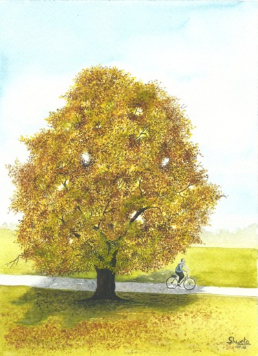 Pittura intitolato "Cycling in the coun…" da Shweta Mahajan, Opera d'arte originale, Acquarello