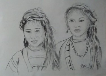 Drawing titled "jeunes filles chino…" by Aantz, Original Artwork