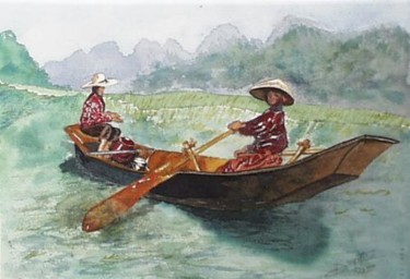 Painting titled "embarcation sur la…" by Aantz, Original Artwork