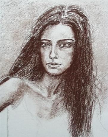 Drawing titled "jeune fille inachev…" by Aantz, Original Artwork