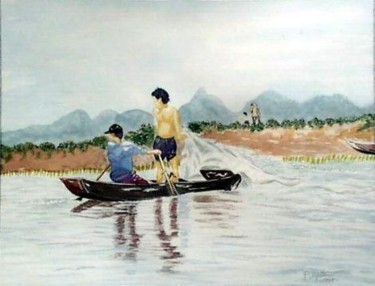 Peinture intitulée "pêcheurs au filet s…" par Aantz, Œuvre d'art originale